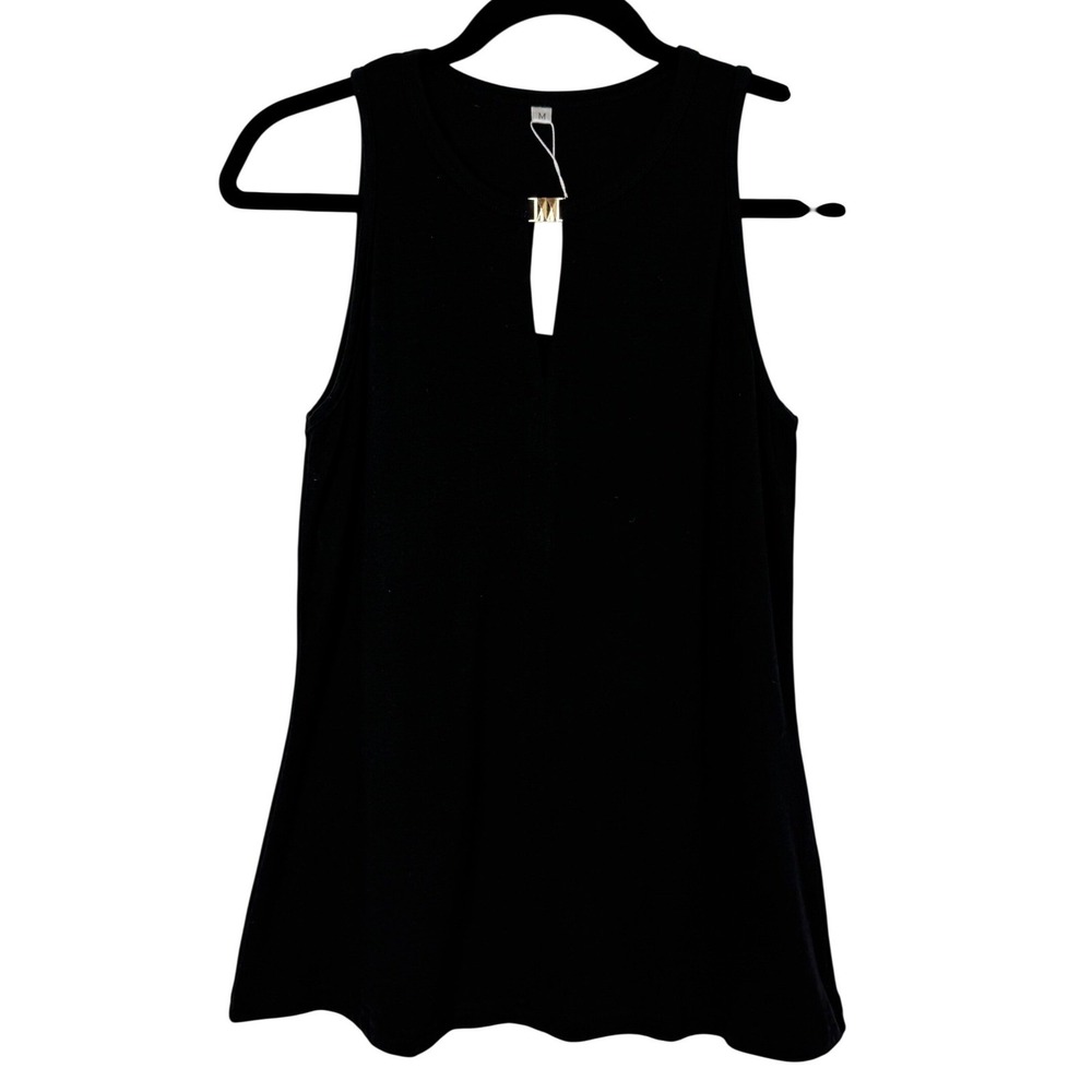 Soesdemo Womens Black Sleeveless Keyhole Tank Top Gold Hardware Detail Size M